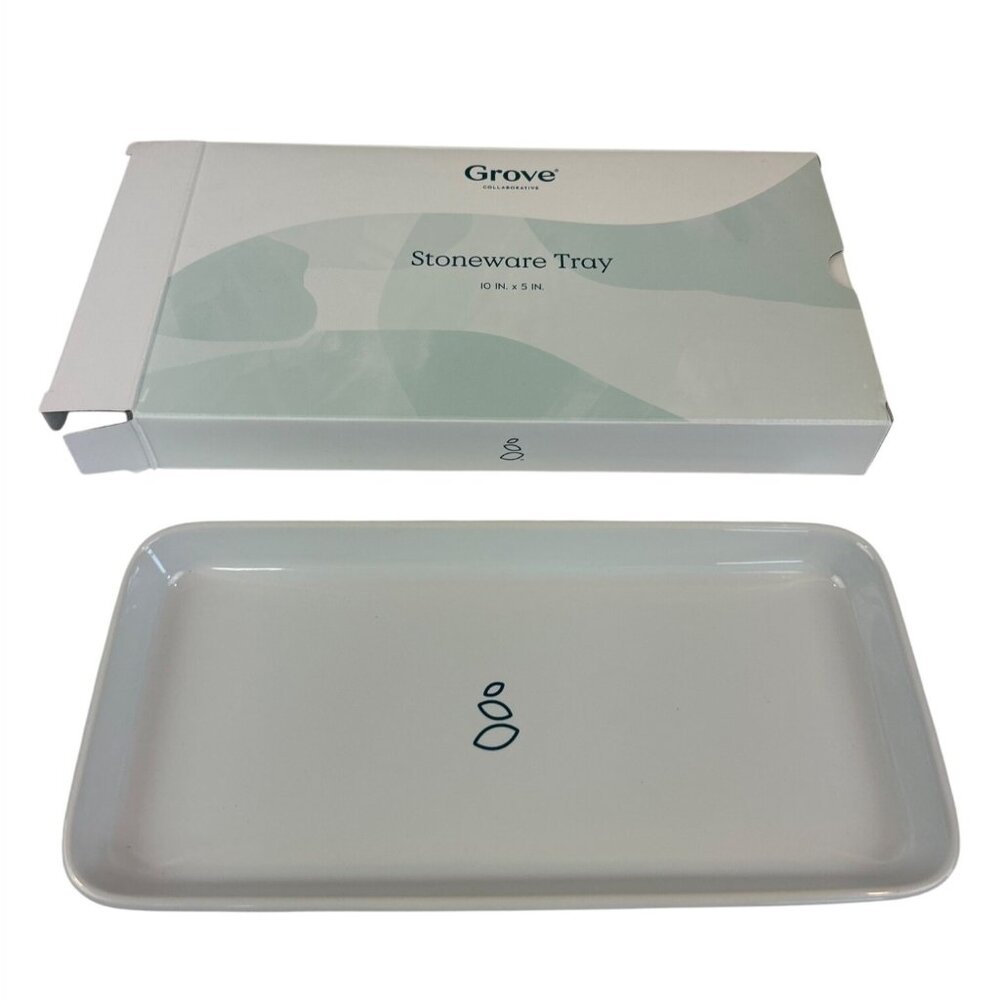 Grove Stoneware Tray 10" X 5.5" Dishwasher Safe Sink-Side Style For Soaps & Loti
